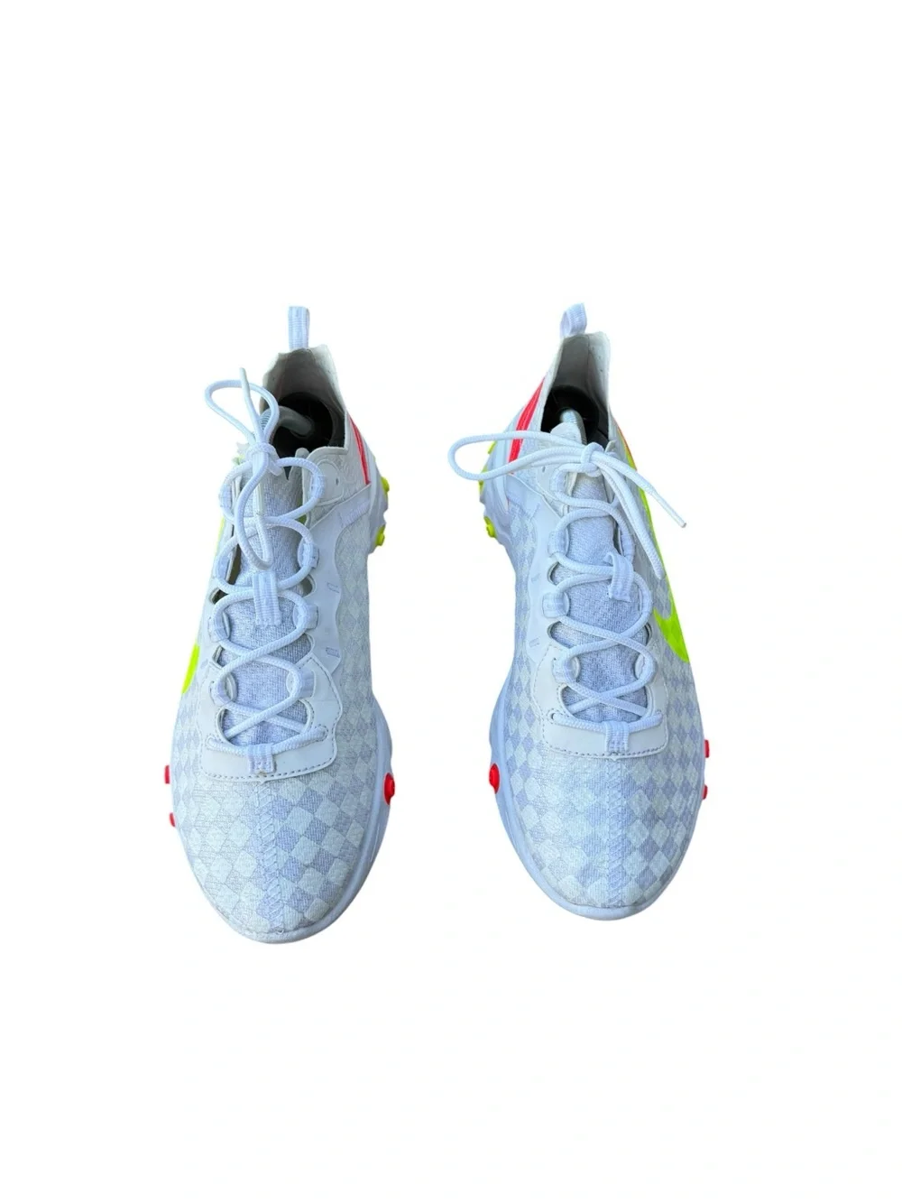 Nike Men’s React Element 55 Checkered White Volt Crimson Sneakers Size 9